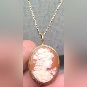 Vintage Goldtone Sterling Silver Carved Shell Cameo Pendant or Brooch